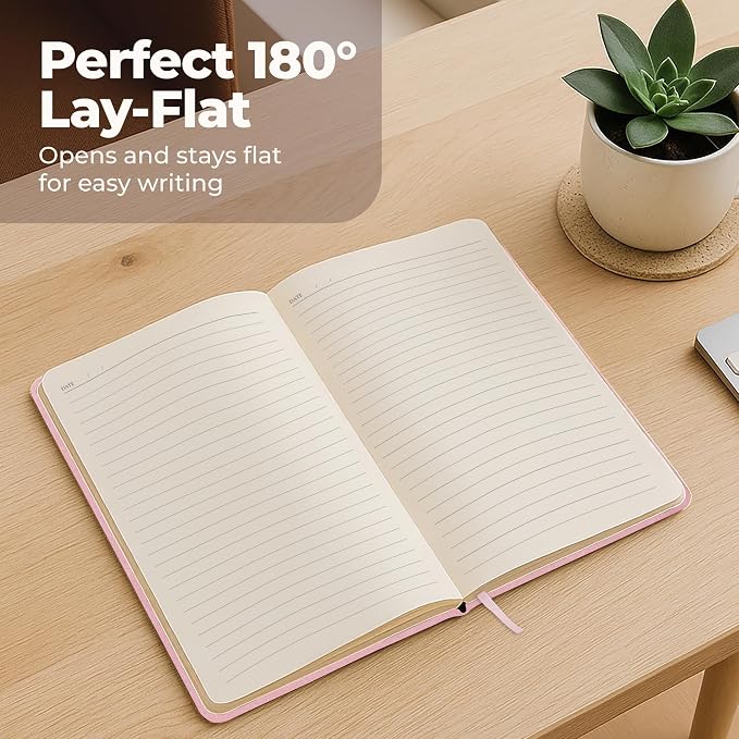 Lined Leather Bound Journal Notebook, A5 Hardcover Journals for Men & Women | 5.8x8.3" Pink Journal - Thick 300 Pages College Ruled Paper - Personal and Professional Note Book for Writing & Journaling