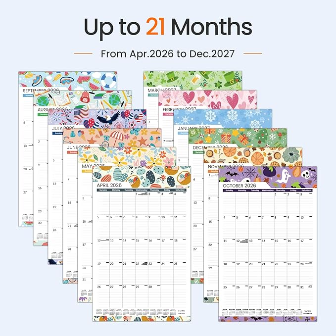 SUNEE 2026 Wall Calendar Extra Large 17"x27", 21 Month Calendar (Ends December 2027), Vertical Large Monthly Calendar 2026-2027 for Wall, Seasons Color