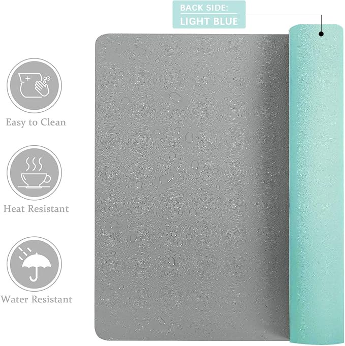 Aothia Double-Sided PU Leather Desk Pad - Non-Slip Large Mouse Pad & Desk Mat for Office, Home - Waterproof, Easy to Clean, Durable Dual-Sided Surface (23.6"x13.7", Grey)