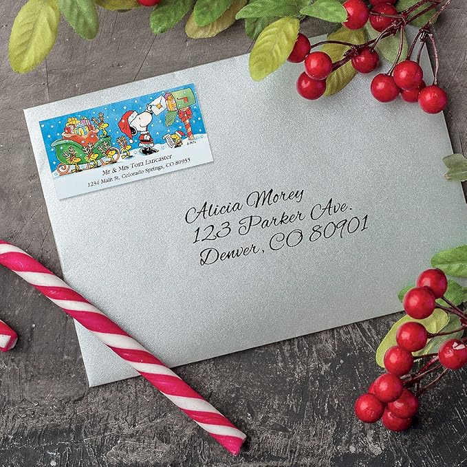 Colorful Images Peanuts Return Address Labels | Christmas Special Delivery, 144 Count, Self-Adhesive on Flat-Sheet Labels, Customize with Name & Shipping Address