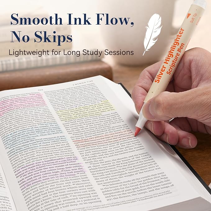 Silver Glitter Highlighter for Bible No Bleed,12Pcs Light Pastel | No Bleed Through Thin Pages, Soft Brush Tip, Lightweight for Long Study Sessions
