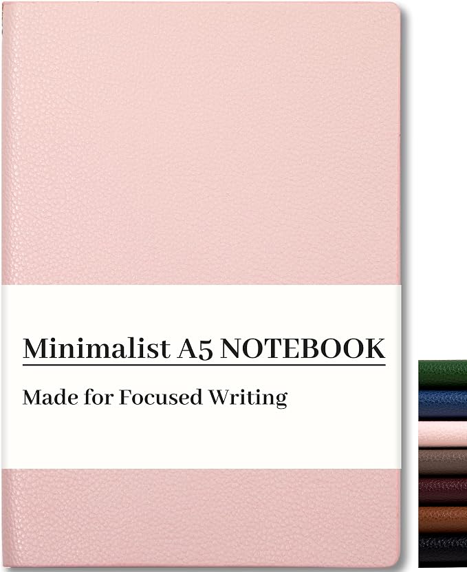 CAGIE Lined Journal Notebook for Men & Women,176 Pages A5 Medium Size, Softcover Leather Journals for Writing, College Ruled Notebook for Work & School, 100 GSM Thick Paper (5.7'' x 8.3'') (Pink)
