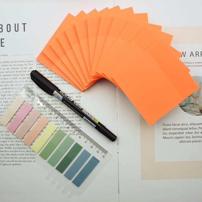 YOUDEFUL 800Pcs Transparent Sticky Notes, Bright Orange Clear Sticky Notes, 3"x3" Waterproof Translucent Sticky Note Pads, Index Tabs, Clear Post it Notes for Bible Study, See Through Sticky Notes