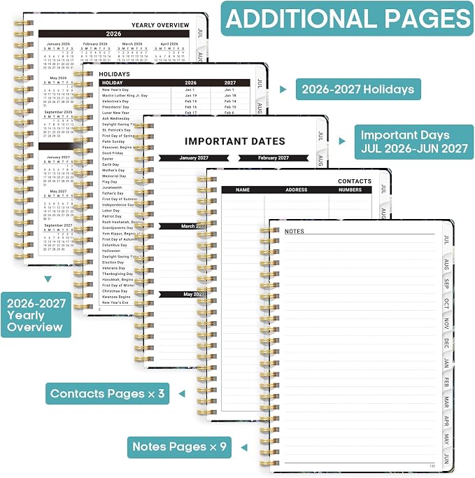 Academic Planner 2026-2027, Weekly and Monthly Calendar Book, July 2026 – June 2027, Hardcover Planner with Tabs, Perfect for Teachers, Students, Women & Men, A5 (6.4" x 8.5") - StarryGarden
