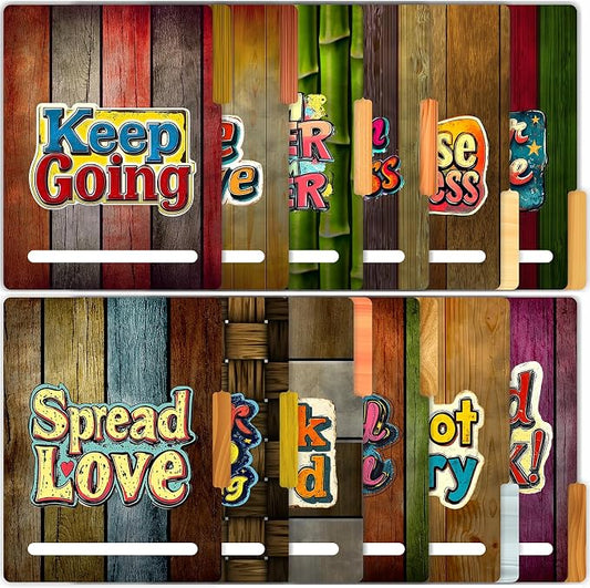 PARTH IMPEX 12 Pack Motivational File Folders, 1/3 Cut Tab (9.37” x 11.75”) | with Assorted Positions, Letter Size Paper Holders Matte Finish Laminated for Office School Work - Rustic Wood Design