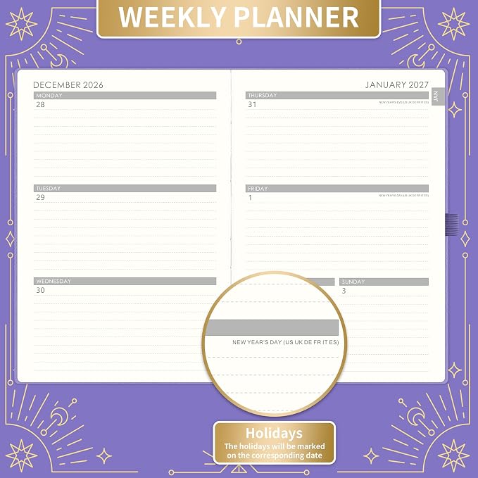 2027 Planner - 2027 Weekly Monthly Planner, January 2027 - December 2027, 5.75" x 8.25", Faux Leather Planner 2027 with Back Pocket & 40 Notes Pages - Lavender
