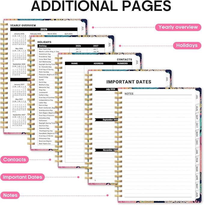Planner 2026-2027, Academic Year Monthly and Weekly Calendar Planner, Jul 2026 - Jun 2027, Hardcover Teacher Student Planning Agenda book with Tabs, Perfect for School Office Supplies, 8.5" x 11" - Coral Reef