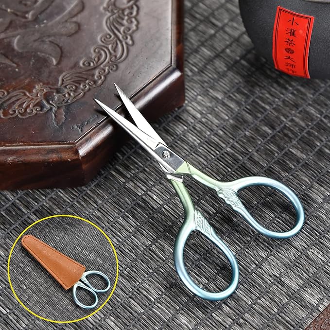2PCS Vintage Style Scissors - Small Vintage Sharp Detail Shears for DIY Craft, Sewing, Artwork,scissors yarn Needlework Yarn, Fabric Cutting, Thread Snips Color Titanium