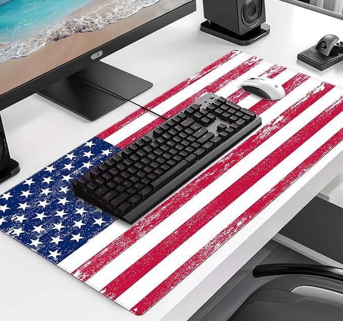 American Flag XXL Large Mouse Pad, Gaming and Home Stitching Side Table Mat | Large Extended Mouse Pad; Full Desk Coverage; Waterproof Coating; Stable Anti-Slide Base For Gaming, Office, Study Daily Use