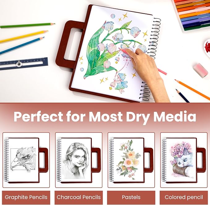 Large Sketchbook for Drawing 9"X 12" Portable Travel Spiral Bound Sketch Book with Pocket(98lb/160gsm) Hardcover Drawing Pad for Adults Watercolor Mixed Media Paper, 60 Sheets/120 Pages, Brown