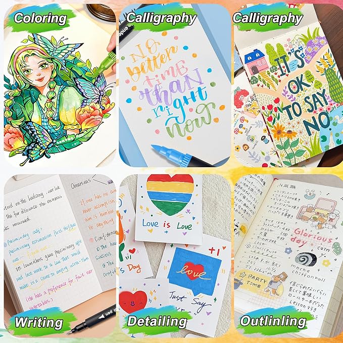 Dual Markers Brush Pens, Art Brush Coloring Markers for Adult Coloring Books, 60 Colors Pens for Teens, Double Tip Colored Pen for Journaling Note taking Planner Lettering Calligraphy Drawing