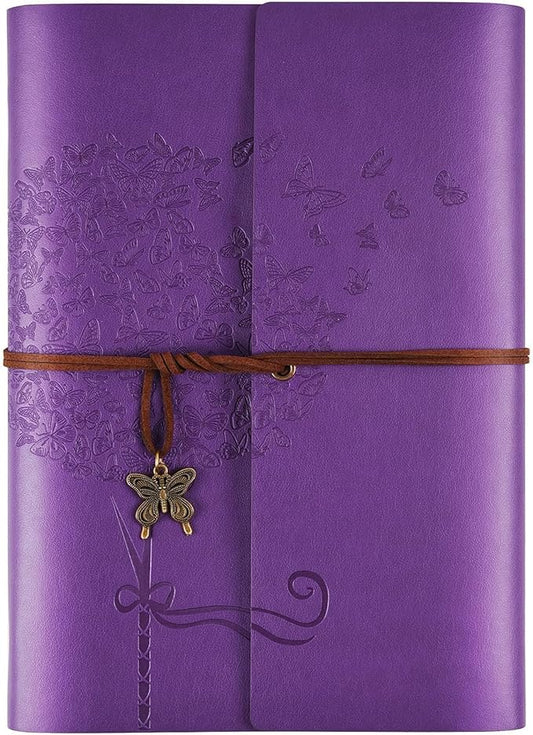 OMEYA Leather Journal Notebook, Refillable Writing Journal Diary Planner, Gifts For Women,Men, Girls, Sister, Friends(Purple, A5-9.3''×6.3'')