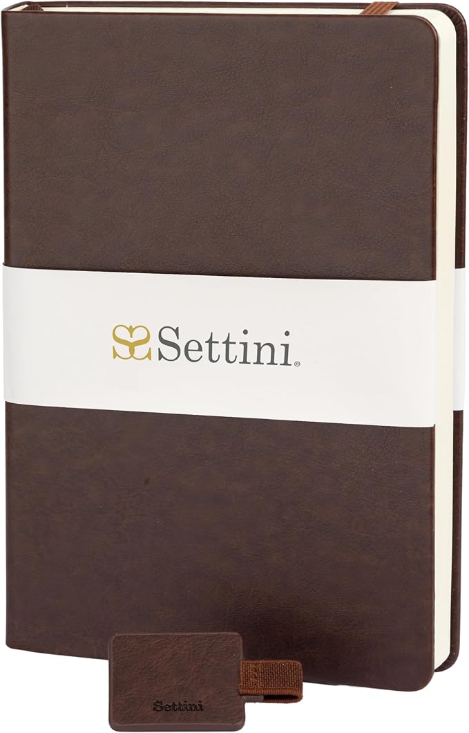 SETTINI® Hardcover Lined Journal Notebook A5 120 GSM Lay-Flat, Mocha Brown | lay-flat binding, 120 GSM thick paper, A5, lined, ribbon bookmark, elastic closure, for men