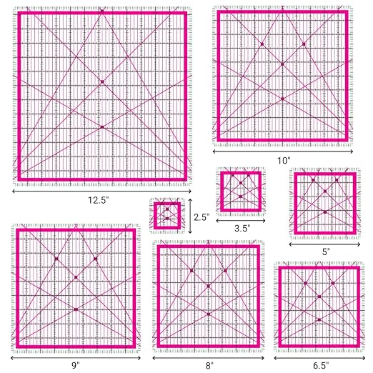 8 Quilting Rulers,Quilting Square Rulers(2.5",3.5",5",6.5",8",9",10",12.5") | Quilting Rulers and Templates,Square Rulers,Quilting Squares,Square Quilting Rulers.Quilting Templates