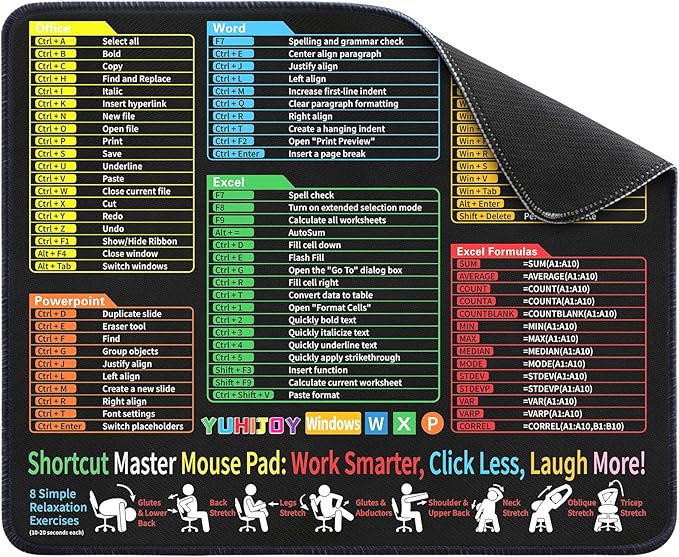 Excel Cheat Sheet Desk Pad - Mouse Pad - Excel Cheat Sheet Desk Mat, Non-Slip Base Mousepad Suitable for Office, Computer Games, Desk Mat and More (11.8" x 9.84")