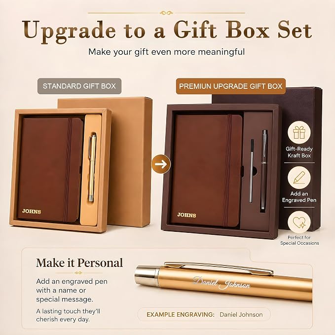Personalized Notebook and Pen Set | A5, 200 Pages, Lined, Custom Photo, Color Printing, Leather Journal Diary Business Gifts