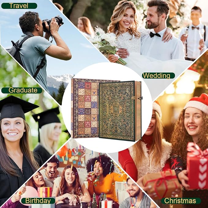 Retro 3D Hot Stamping Green Butterfly Flower Cover Notebook,Contains 96 Sheets/192 Blank Lines Lined Journal,With Envelope Pocket Journal,Suitable As A Notebook,Travel Diary,Wedding Anniversary.