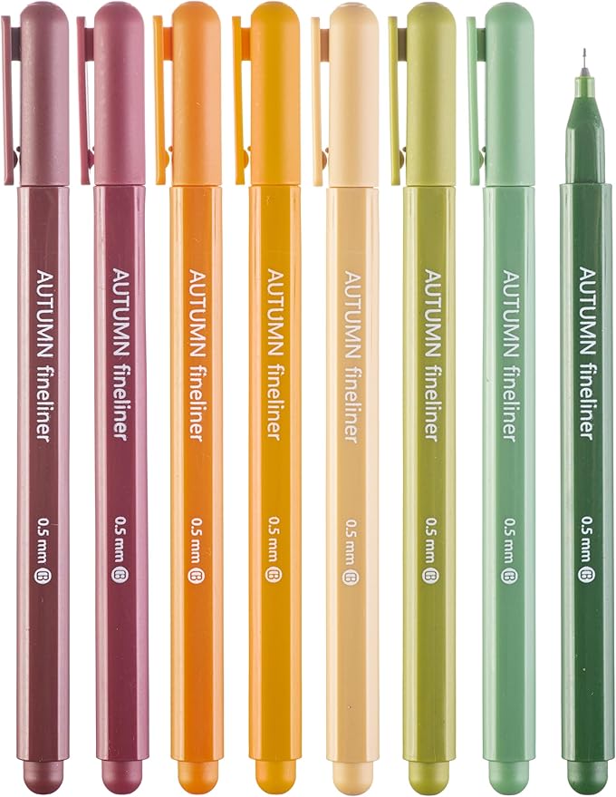 DIVERSEBEE Fine Tip Pens, 0.5mm Fine Point, Assorted Colors (Autumn) | 8 Bible Pens No Bleed Through Fineliners, Markers for Journaling, Bible Study Journaling Supplies and Accessories