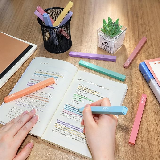 Vitoler 10Pcs Aesthetic Highlighters, Chisel Tip Marker Pens,Assorted Color Candy Highlighters,No Bleed Bible Highlighter,Cute Pastel Highlighter for Journaling Planner Notes School Supplies | Low Bleed on Standard Paper, Quick-Drying, Non-Toxic, for B...