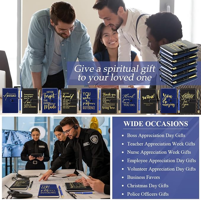 Dispowreath 20 Sets Thank You Leather Journal Notebook with Appreciation Ballpoint Pen Employee Gift for Teacher Nurse Coworker Team Office Staff Vet Tech Housekeeper (Black and Blue,Appreciation Sign)