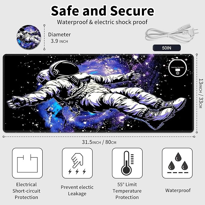 Warm Desk Pad,Heated Desk Pad,Office Mat,3 Heating Levels & 3 Hours Auto Shut-Off,31.5"*13" Gaming Mouse Laptop Keyboard Leather Desk Mat,Astronauts Space Purple
