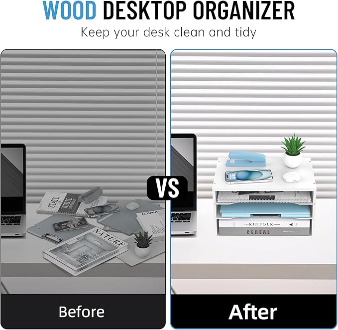 3-Tier Paper Organizer for Desk, Adjustable Mail Organizer, White | 3-Tier Paper Organizer and Mail Organizer for Desk with Adjustable Shelves for Letter Size Files Folders and Office Supplies