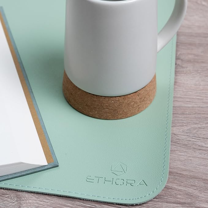 Desk Mat -Computer Desk mat with Non Slip Suede Bottom with Stitched Edges- Waterproof - Leather Desk pad PU Desk Cover for Home, Mouse, Makeup Mat for Vanity (Light Green, 31.5 x 15.7)