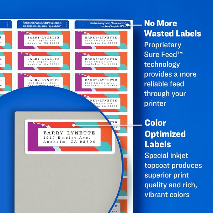 Avery Matte White Address Labels, Sure Feed Technology, Permanent Adhesive, 1" x 2-5/8", 600 Labels (8250) (Pack of 5)