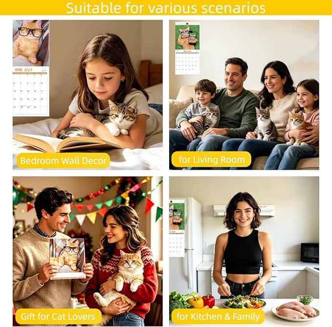 Calendar 2026-2027 - Wall Calendar 2026-2027, JUL 2026 - DEC 2027, Funny Cats Calendar 26-27, Wall Calendar 18 Month, Funny Cat Memes Pics, 12'' x 24'' (Open), Unruled Block, Hanging Hole, Holidays