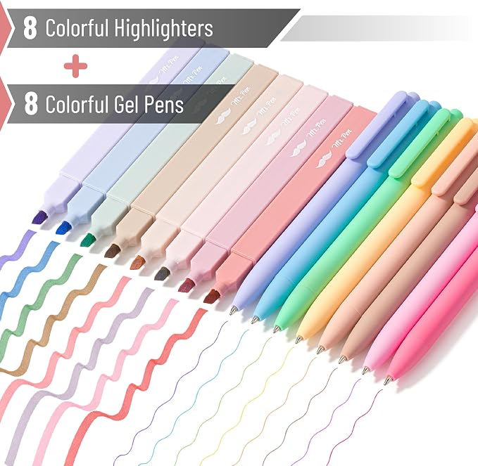 Mr. Pen- Aesthetic Highlighters and Gel Pens, 16 Pack | 200 Sheets Sticky Tabs, Assorted Colors Bible Highlighters No Bleed, Colored Ink Gel Pens
