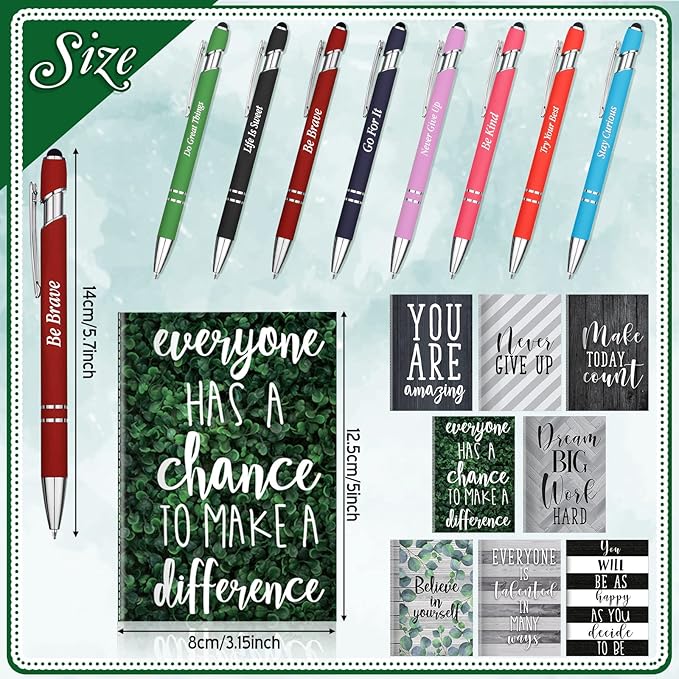 Funrous 32 Pcs Motivational Quote Pens Inspirational Notepads Mini Journal with Ballpoint Pen Small Notebooks Gift for Men Women Coworker Adult Party Favors Prize Teacher Student Office(Classic)