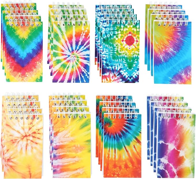 OZIO 32PCS Mini Tie Dye Notepads Multicolor Style Pocket Notebooks, Spiral Mini Notebook Pastel Art Party Small Notepad for Tie Dye Birthday Party Favors, 8 Styles