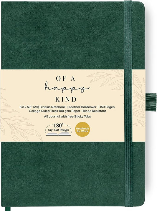 A5 Leather Bound Journal Green 5.8x8.3" Lined Notebook 300 Pages | Thick journals for writing. Premium leather bound journal and notebook for work, travel, school, daily notes, and journaling.
