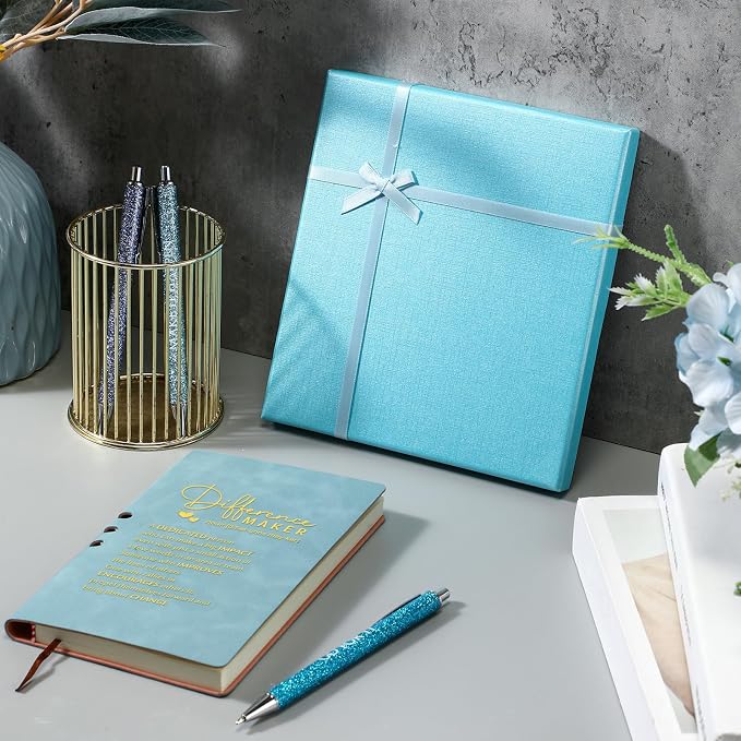 Thenshop 5 Pcs Difference Maker Gifts Journal with Pen Leather Notebook 3 Ballpoint Pens Box Thank You Gift for Nurse Boss Employee Coworker Teacher Volunteer Social Worker Assistant(Blue)