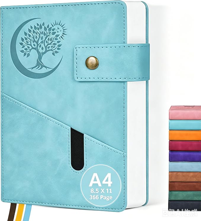 PAIBAS 8.5 x 11 Lined Notebook Journal 366 Pages Leather Journal for Men | Big notebook with 100gsm lined notebook paper college ruled, 3 ribbon bookmarks, front pocket slot & snap button.