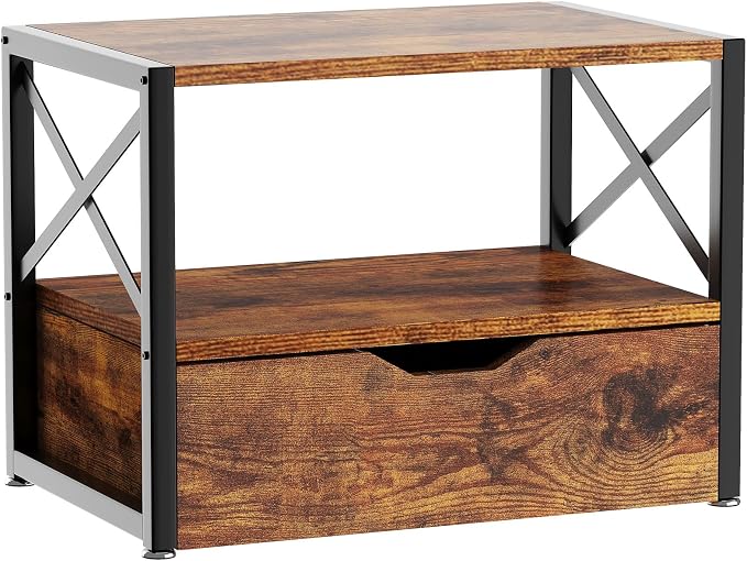IBUYKE 2 Tier Desktop Printer Stand with Drawer Storage TLJ006H | Multi-Purpose Desk Organizer,Wooden Printer Stand for Folders,Books,for Fax Machine, Scanner,Home Office