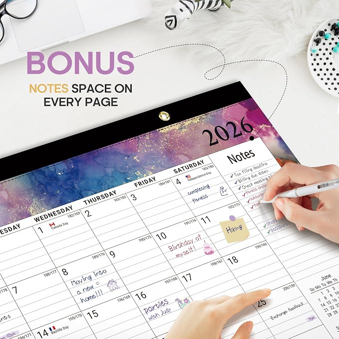 3 Pack of Desk Calendar 2026-2027, 18-Month Calendar Runs from July 2026 to December 2027, Large 17" x 12" Monthly Desktop & Wall Calendar for Home & Office - Gilded Elegance