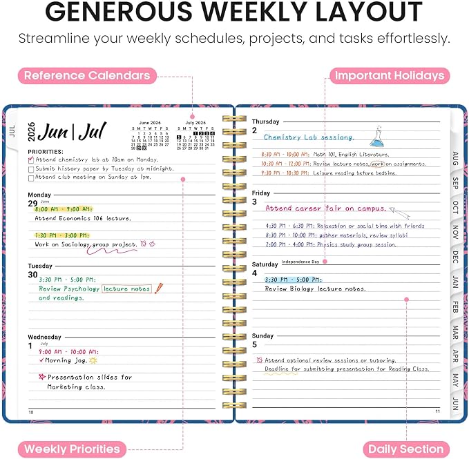 Planner 2026–2027, Weekly & Monthly Academic Organizer for School Year, Jul 2026–Jun 2027, Hardcover Planner with Tabs, Back to School Essential, 6.3" x 8.5", Coastal Whispers
