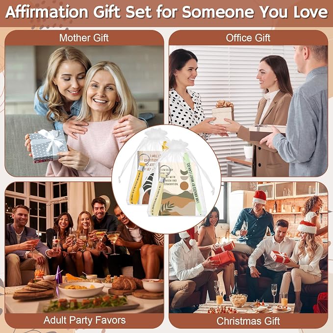 Mooliwe 12 Set Positive Affirmation Gift Set Gratitude Notebooks with Pens Keychains Small Bags Motivational Party Favors for Adult Women Coworkers Employee Group (Boho)
