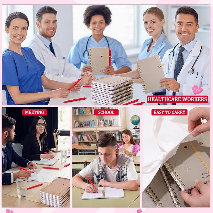 Fulmoon 24 Set Nurse A6 Spiral Notebook with Ballpoint Pens 50 Sheets, 4"x 6" Small College Ruled Notepads Journaling Notebooks Bulk Nurse Graduation Gifts for Women