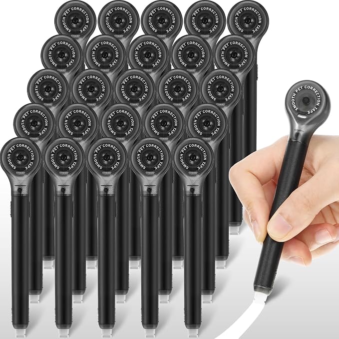 Gersoniel 25 Pack Correction Tape Pen Correctional Ink Tape Push Pull Protective, Easy to Use Applicator for School Office Supplies, 0.2 x 236 Inch (Black Color)