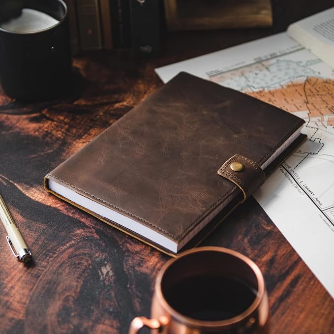 Modest Goods Refillable Leather Journal | Premium Lined A5 Notebook Cover | 200 Ruled Writing Pages | Card Holder Slot | Leather Bound Journals for Men & Women, Best Gift Travel Diary, Cool Planner
