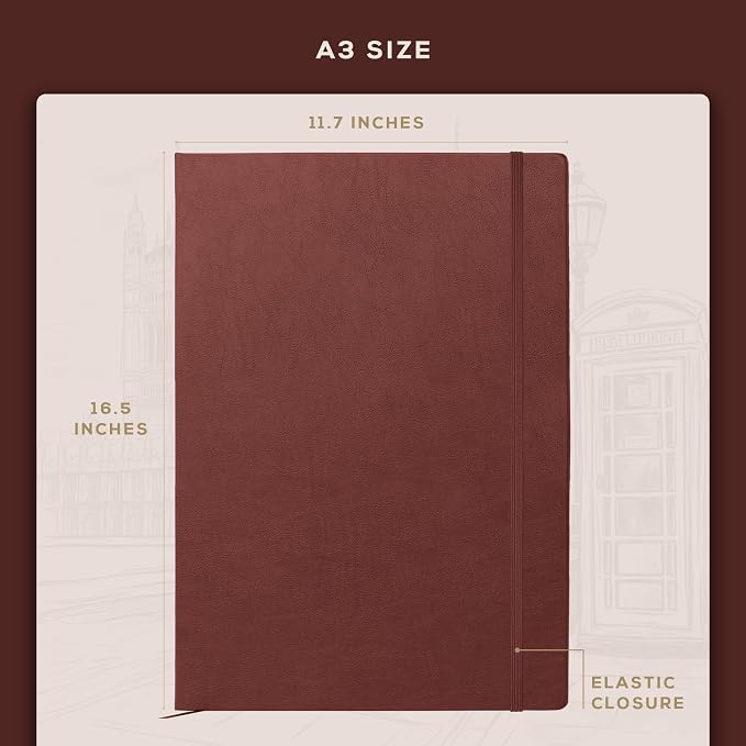 Beechmore Books A3 Mixed Media Sketchbook - 11.7x16.5 Extra Large Professional Studio Drawing Pad, 160 GSM / 98 lb Perforated Ivory Paper, Hardcover Lay-Flat Design, Gift Box for Artists & Watercolor