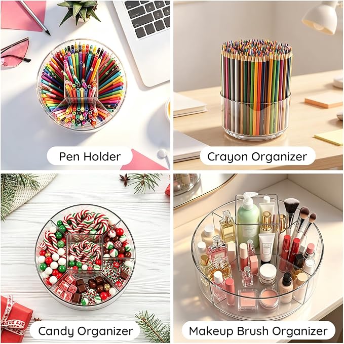 JIKIOU 430pcs Acrylic Pencil Holder Marker Organizer 360-Degree Rotating | 5.9 inch higher, durable acrylic made,multipurpose 5 square slots, large capacity for holding 430pcs pencils or 200pcs pens
