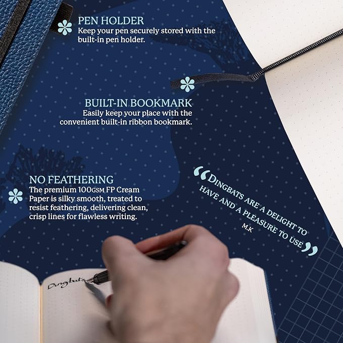Dingbats* Wildlife Grid Writing Journal Notebook A5 - Vegan Leather Hardcover - Ideal for Work, Travel - Pocket, Elastic Closure, & Bookmark