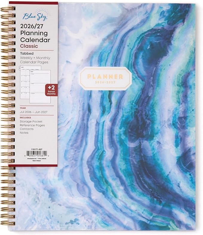 Blue Sky 2026-2027 Weekly & Monthly Academic Planner, 8.5"x11", Gemma | July 2026 - June 2027, Flexible Cover, Wirebound, Laminated Tabs, Storage Pocket, Academic Year