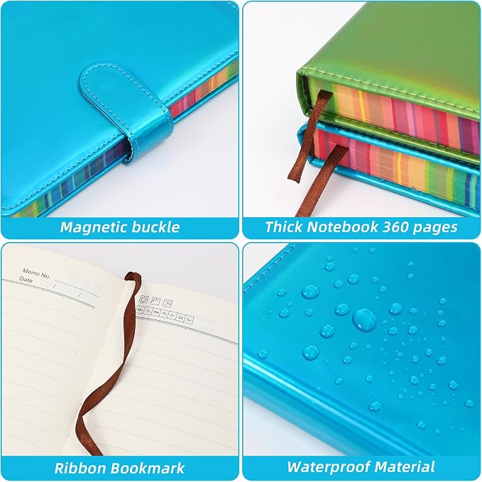 Magnetic Closure Buckle Journal Notebook 360 Pages Macaron Colors Thick Lined Notebooks 5.9x8.3 Soft Leather Journals Magnetic Diary Writing Supplies Work Note Taking Diary(Macaron Blue)