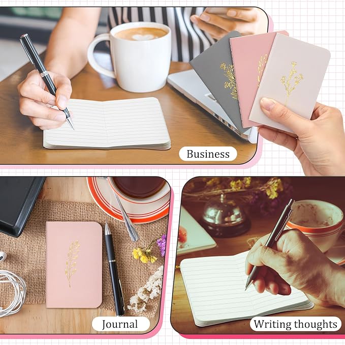 Outus 36 Pcs Pocket Notebook Mini Journal 2.5" x 4" Kraft Paper Mini Notepad Bulk Softcover Pocket Notepad Memo Diary Subject Notebooks for Student Travel School (Morandi Color,Gold Stamping Cover)