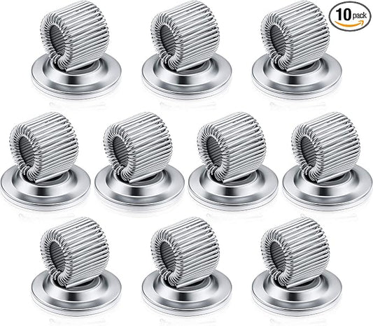Outus 10 Pcs Silver Pen Holder Clips Manganese Steel Pen Holder Self Adhesive Pencil Organizer with Adjustable Spring Loop for Refrigerator Whiteboard Erase Board and Bulletin Board Map