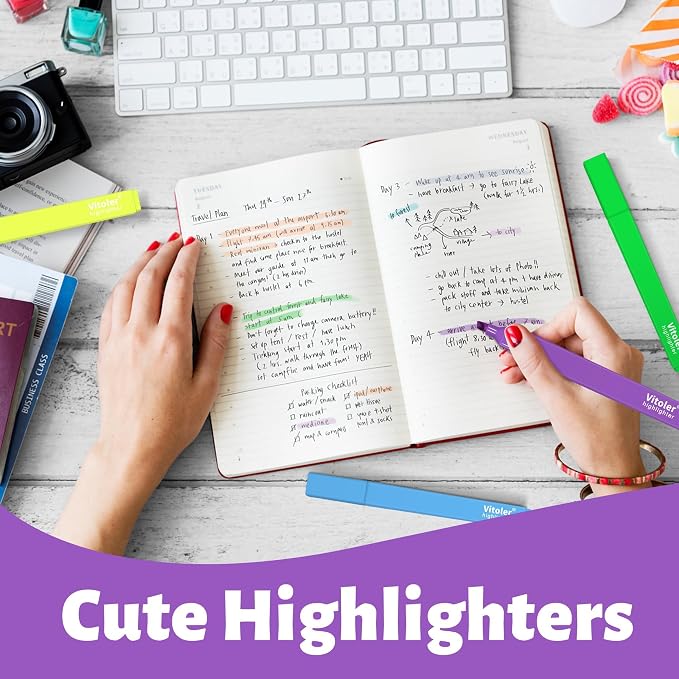 Piochoo Highlighters,12pcs Aesthetic Pastel Highlighters, Chisel Tip Book Highlighter, Cute Pens with Chisel Tip, No Bleed Bible Highlighter Assorted Colors